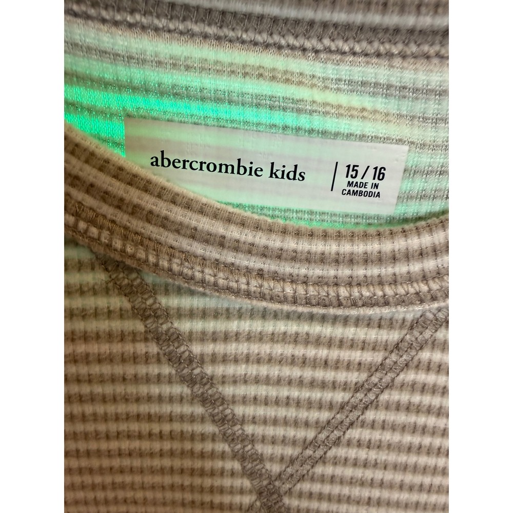 Abercrombie Kids Tan White Striped Waffle Knit Thermal Long Sleeve Shirt 15/16 - Picture 1 of 3
